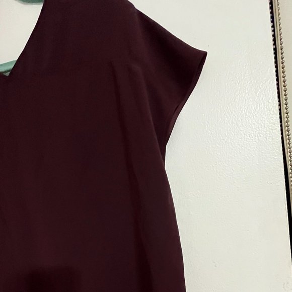 UNIQLO SHORT DOLMAN SLEEVE V NECK CRISS CROSS BACK TOP WOMEN BURGUNDY SIZE XS - Picture 9 of 10